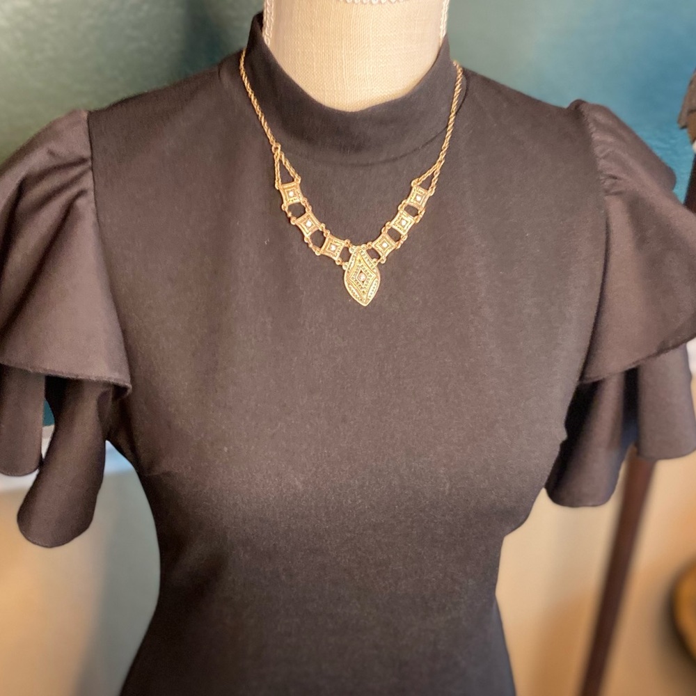 Vintage Boho Style Gold Toned Metal Necklace w/Crystal Embellishments - Picture 2 of 4